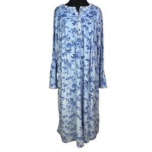 Aria Collection Floral Fleece Nightgown Long Sleeve Henley Sleep Dress Large